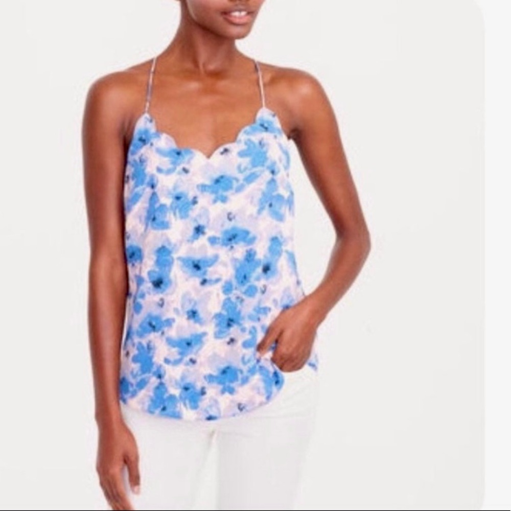 J Crew Sleeveless Blouse Blue Floral Print
